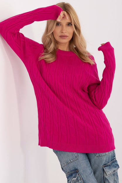 Elegant Women's AT Casual Sweater showcasing its soft viscose blend fabric, designed with long sleeves and a classic round neckline, perfect for a luxurious everyday look.