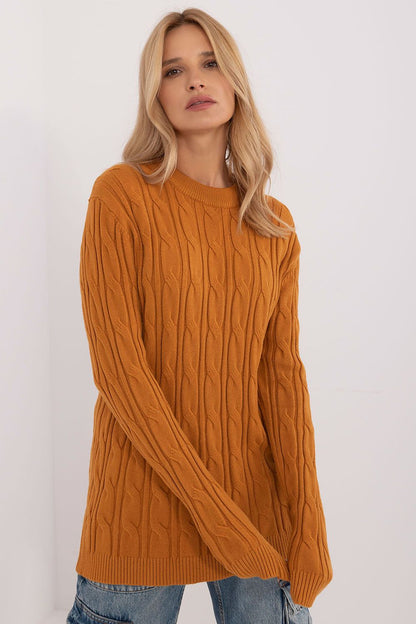 Versatile Women's AT Casual Sweater, expertly crafted from a premium viscose blend, featuring a flattering round neckline and comfortable long sleeves for chic layering.