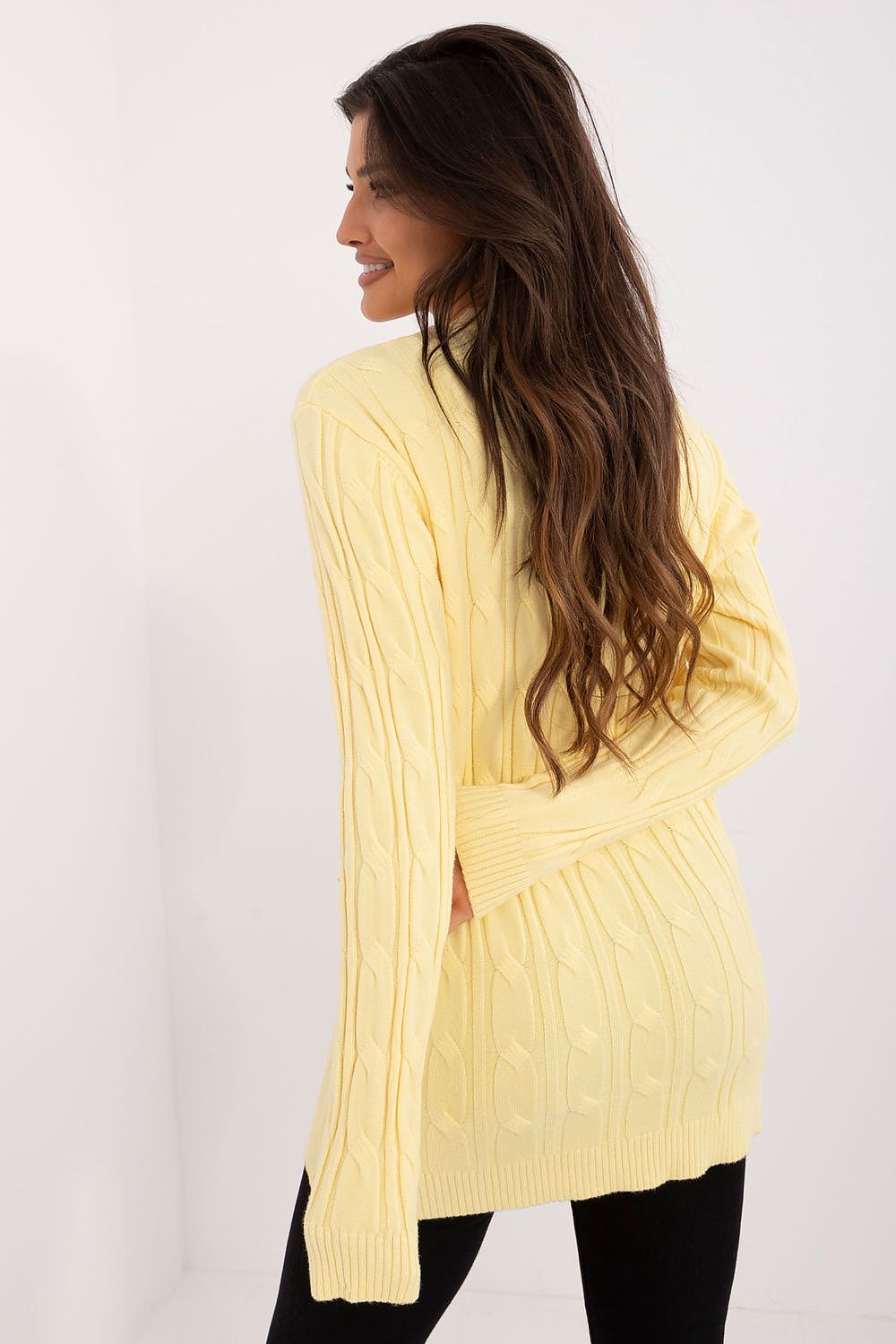 Elegant women's casual sweater by AT, featuring a soft viscose blend, long sleeves, and a classic round neckline—perfect for luxurious everyday styling.