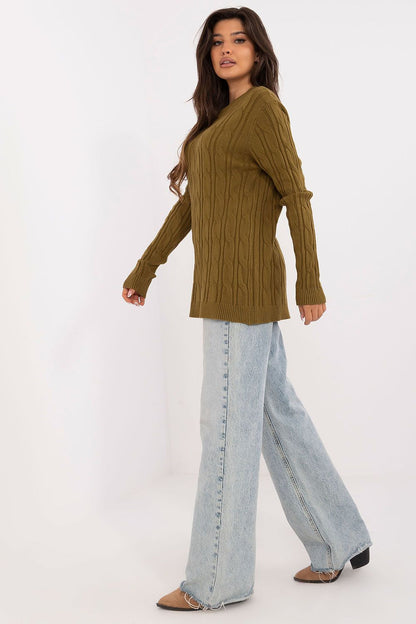 Stylish women's casual sweater from AT, highlighting its sophisticated round neckline and soft texture—an essential piece for a refined wardrobe.