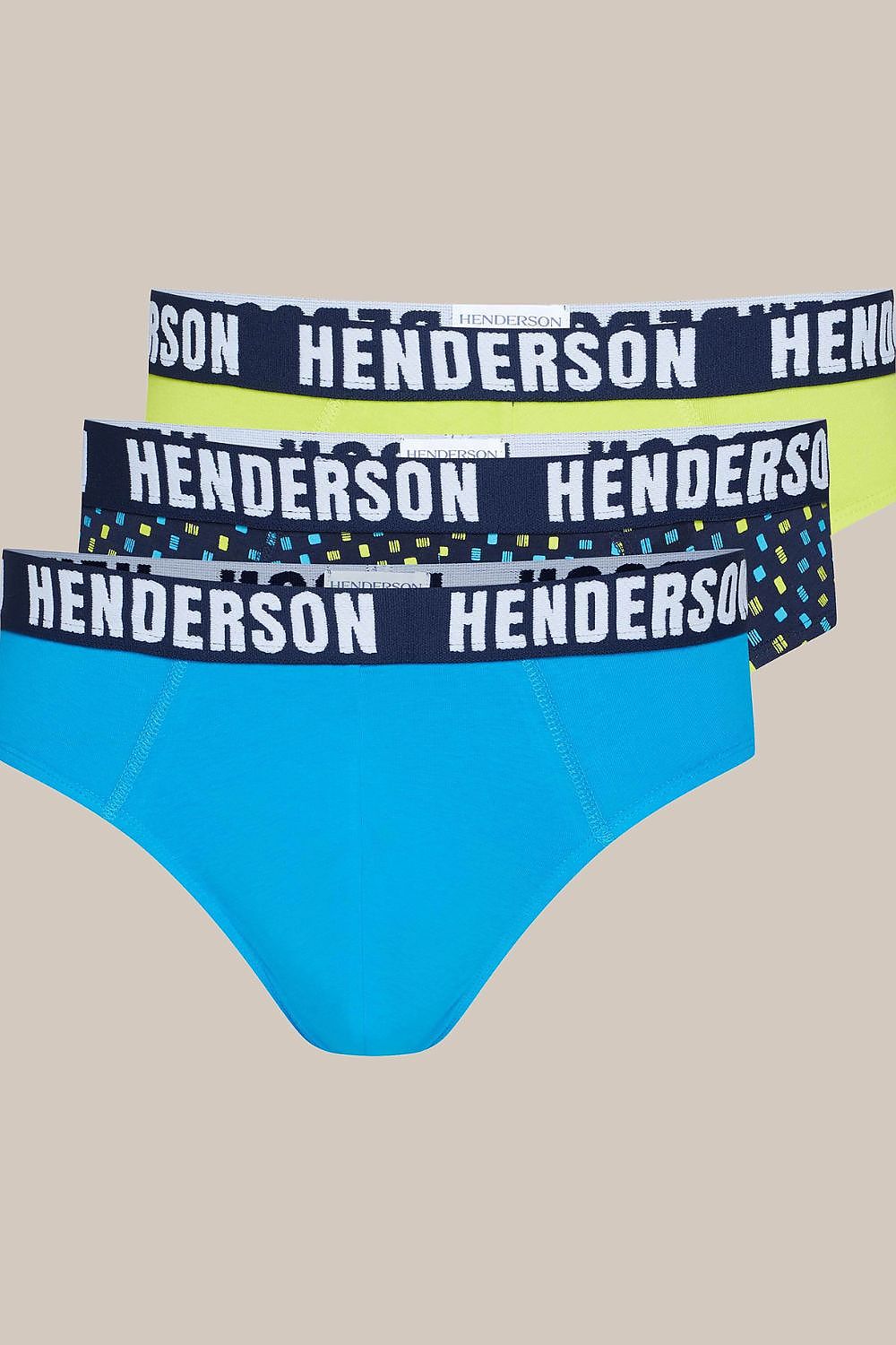 Henderson Men's Jet Underwear 3-Pack featuring classic cotton briefs in vibrant, sporty colours, showcasing a luxurious design that combines comfort with style.