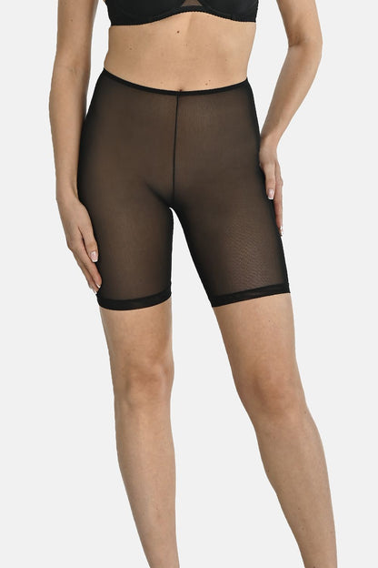 High-waisted knee-length black panties by Teyli, elegantly designed for modern women, offering luxurious comfort and optimal coverage.