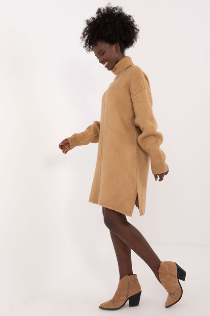 Model showcasing the Badu Elegant Mini Dress with Turtleneck and Long Sleeves, perfect for chic urban outings.