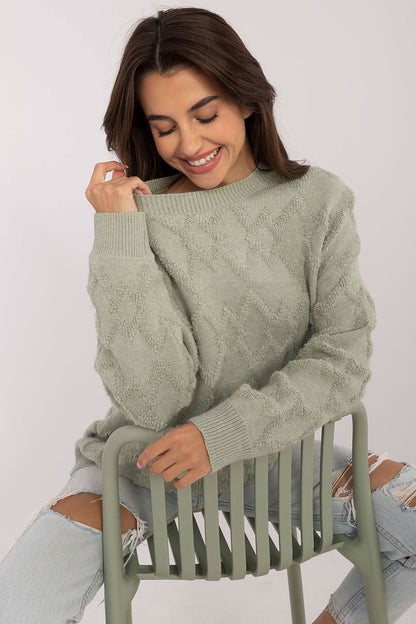 Elegant Women's Casual Knit Jumper by AT featuring varied textures, long sleeves, and a classic round neckline, ideal for sophisticated everyday wear.