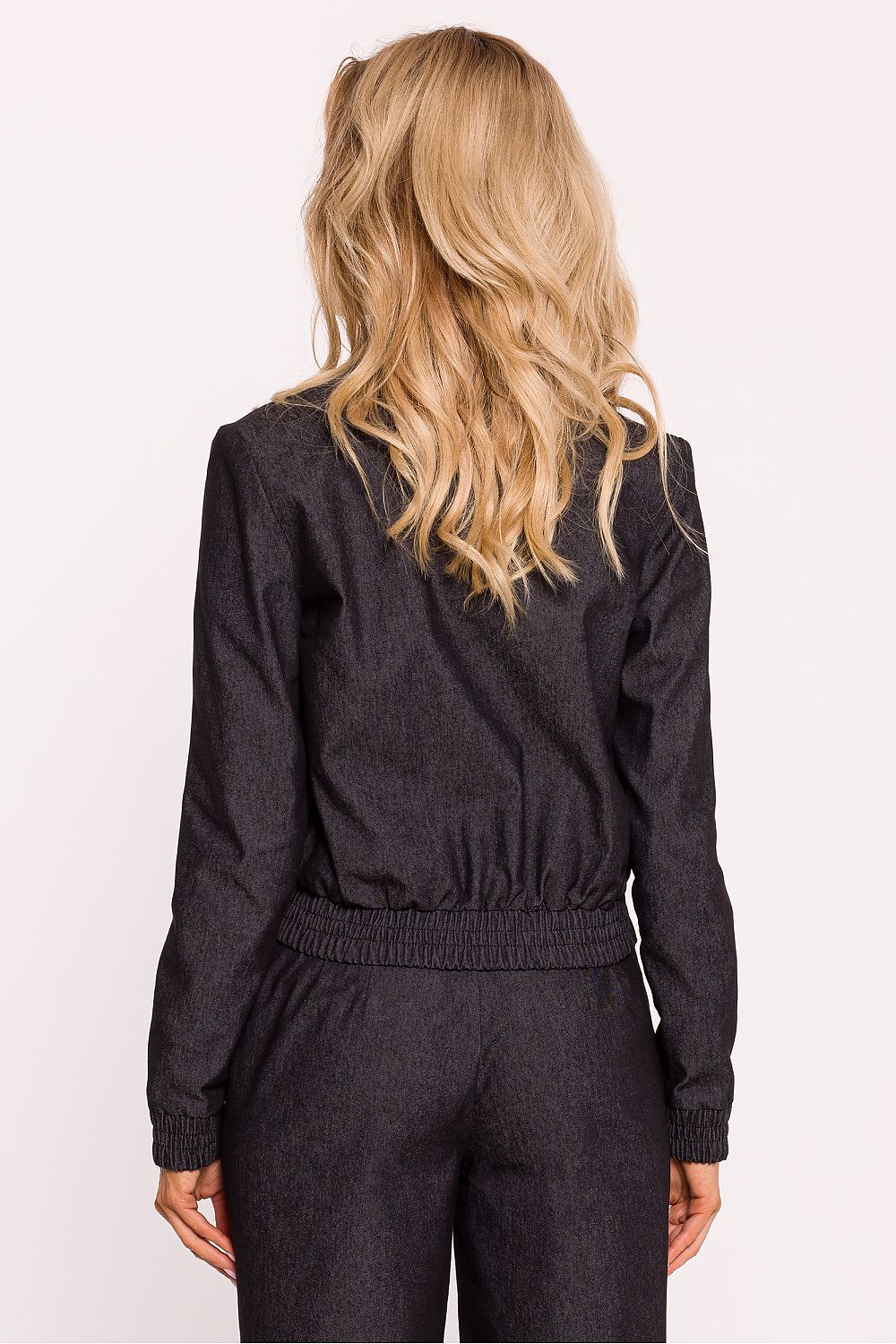 Elegant Women's Cotton Bomber Jacket designed by Moe, highlighting the sporty design and snug fit ideal for stylish layering.