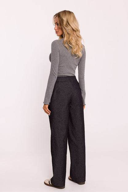 High-quality cotton trousers for women by Moe, elegantly tailored with wide legs and darts, blending comfort and sophistication seamlessly.