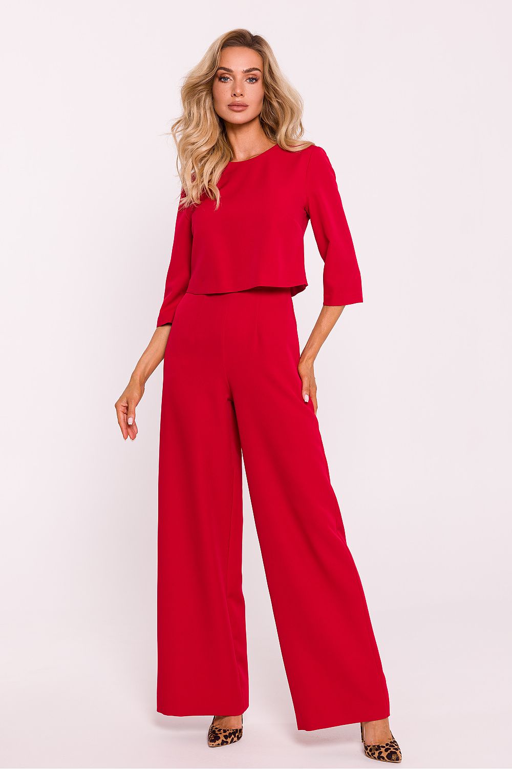 Back view of Moe's stylish women's jumpsuit, showcasing the covered zipper and relaxed wide-leg design.