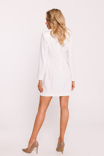 Close-up of the luxurious gold buttons on the Moe collar jacket dress, highlighting modern elegance and high-quality craftsmanship.