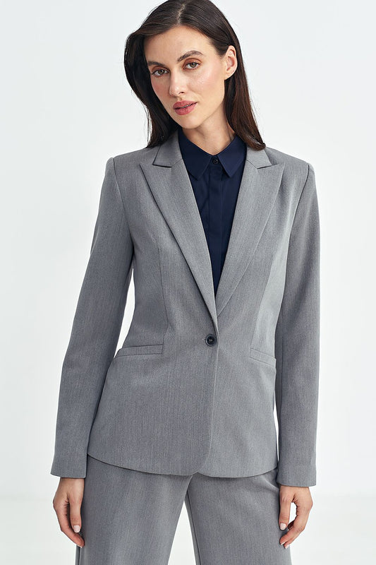 Elegant Nife fitted blazer featuring a classic lapel collar and one-button closure, perfect for sophisticated styling.