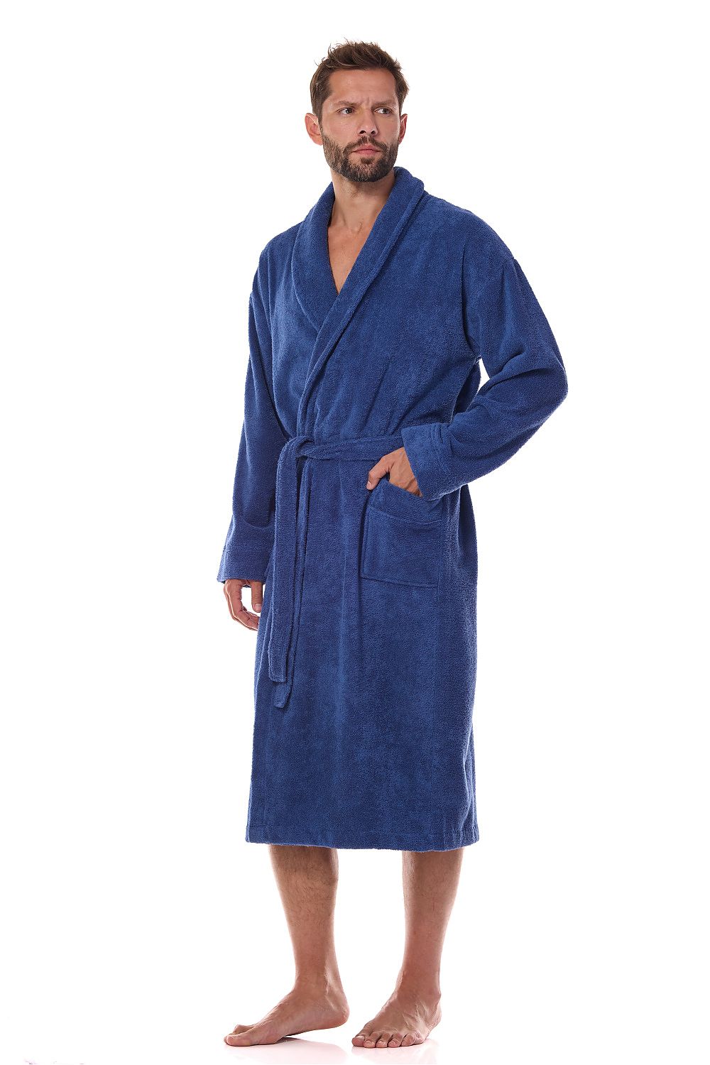 Close-up of L&L Collection luxury men's cotton bathrobe fabric, showcasing its smooth texture and premium quality.