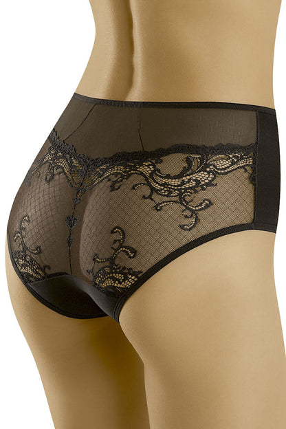 Back view of Wolbar's Elegant Lace High-Cut Panties showcasing the sensual translucent tulle fabric.