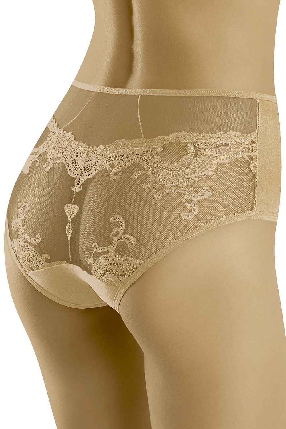 Translucent tulle back of Wolbar's Elegant Lace High-Cut Panties, offering a touch of sensuality and stylish elegance.