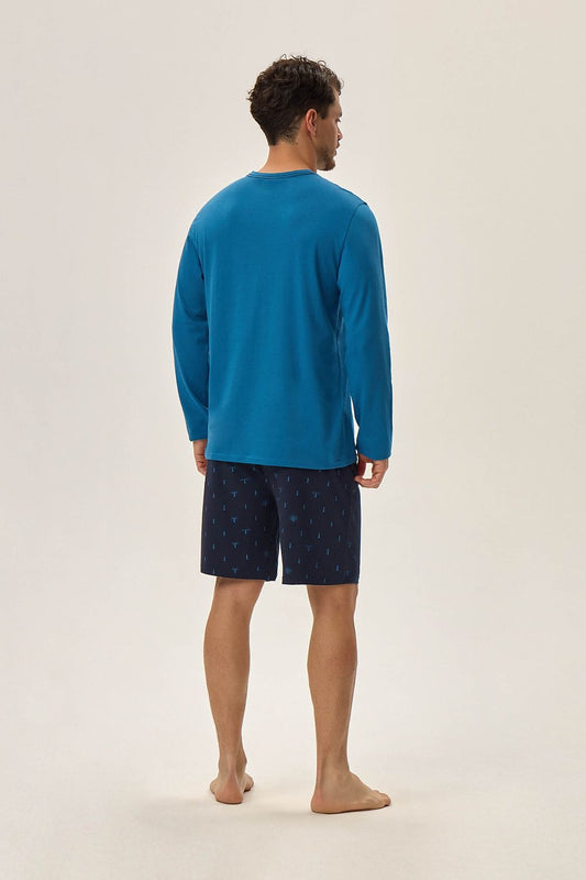 Patterned lighthouse shorts from the luxury men's jog pajama set by Henderson, designed for comfort and elegance.