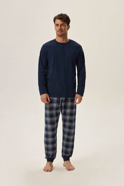 Henderson Men's Cotton Pyjama Set elegantly displayed on a plush surface, highlighting the softness and breathable quality of natural fabric.
