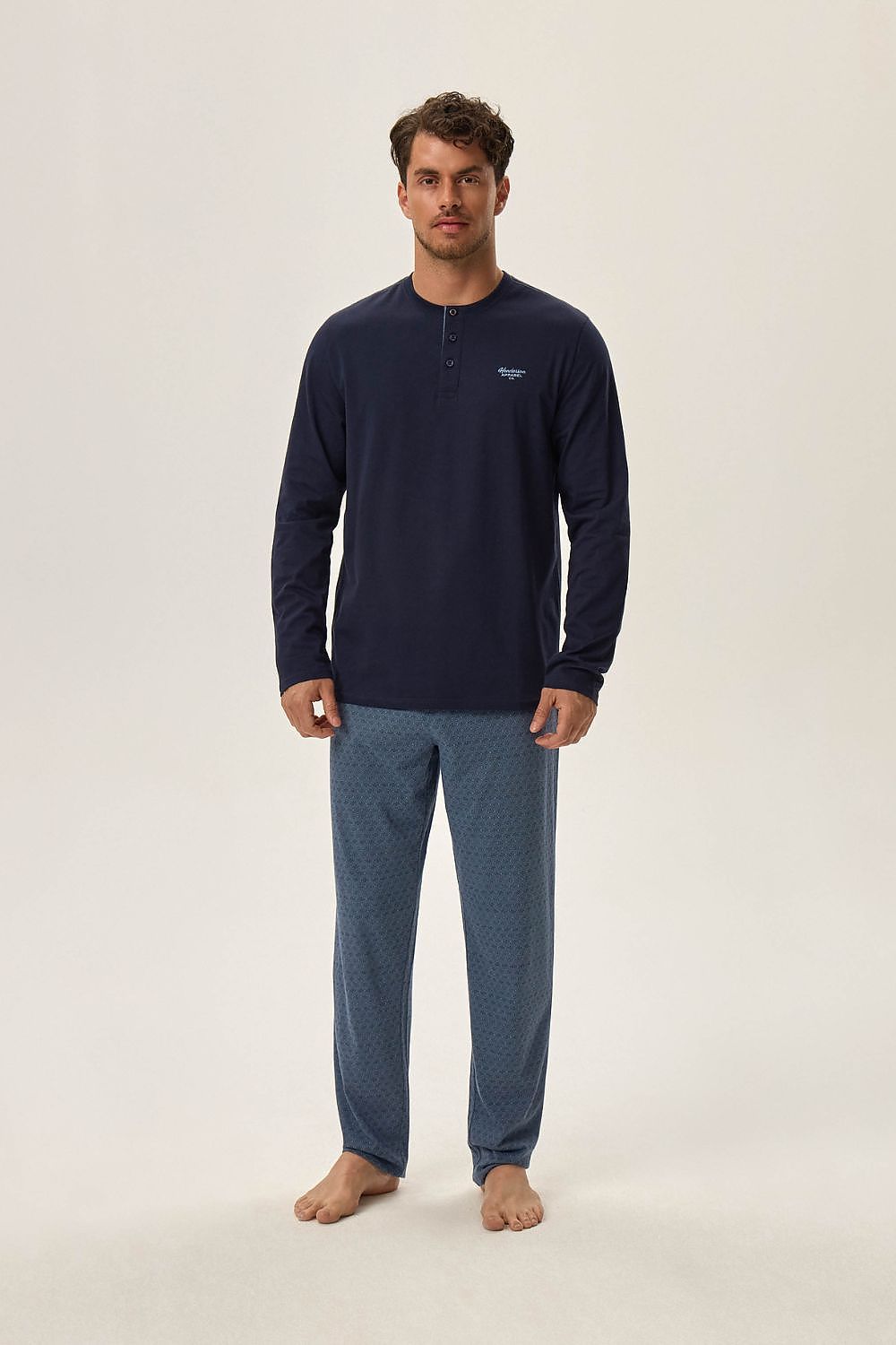 Henderson Hale cotton pyjamas with delicate patterned pants, perfect blend of style and relaxation for a lavish sleep experience.