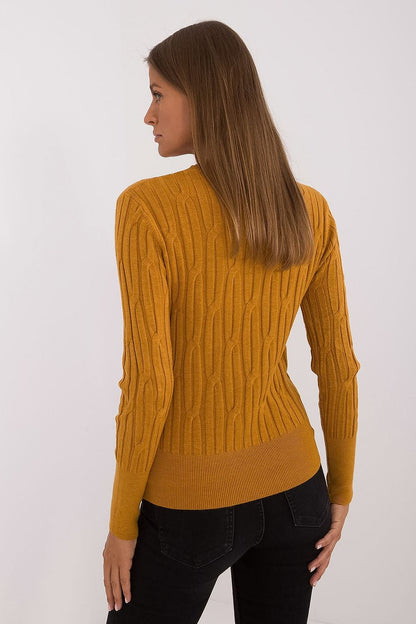 Fashion-forward women's sweater from AT, designed with a round neck and long sleeves, exemplifying sophistication in casual wear.