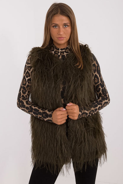 Elegant casual fur vest for women by AT, featuring luxurious 100% polyester fabric and a chic hook closure.