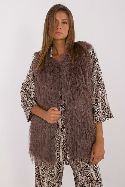 Elegant casual fur vest for women by AT, made from 100% polyester featuring a stylish hook closure, perfect for layering.