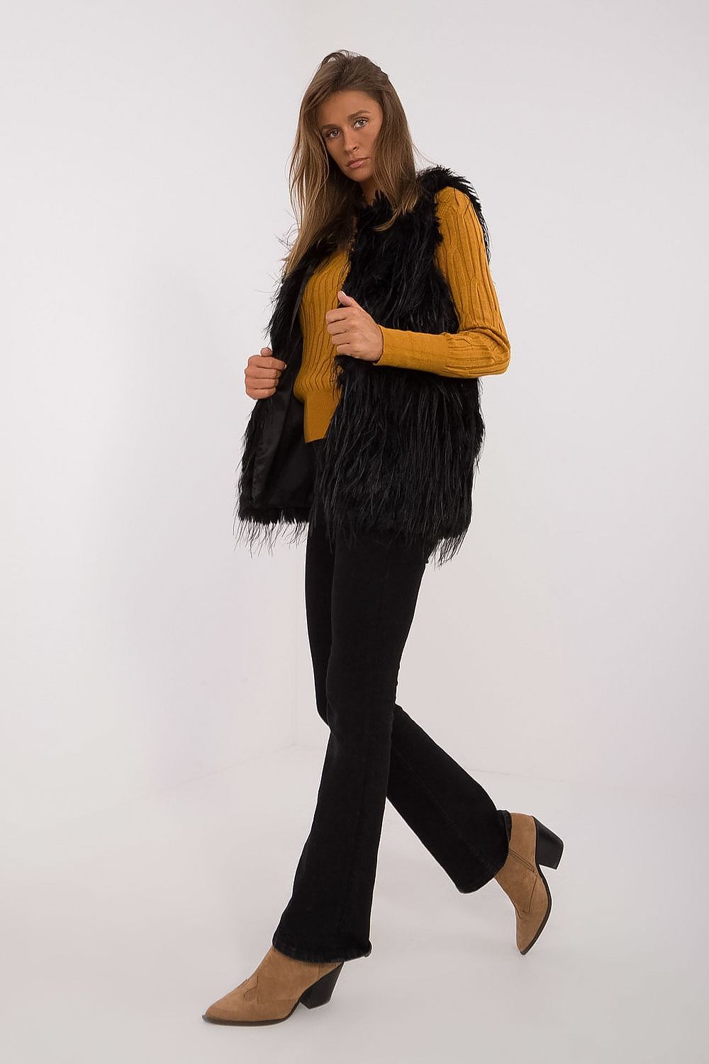Elegant casual fur vest for women crafted by AT, made from 100% polyester, designed for breathable layering on colder days.