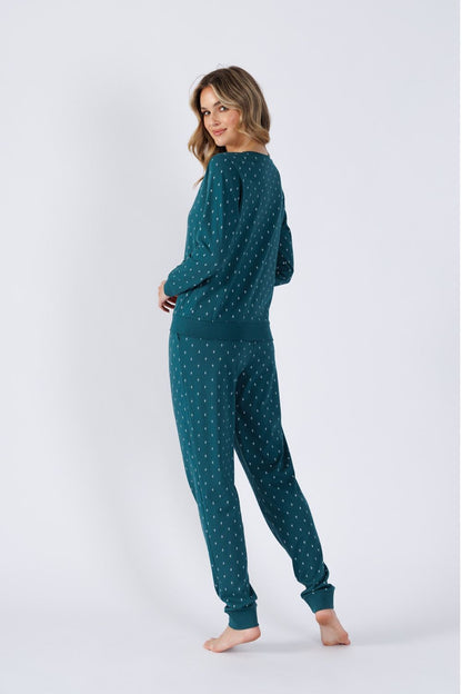 Elegant M-Max Women's Pyjamas featuring a semi-circular neckline and long sleeves, crafted from breathable cotton for all-day comfort in a stylish design.