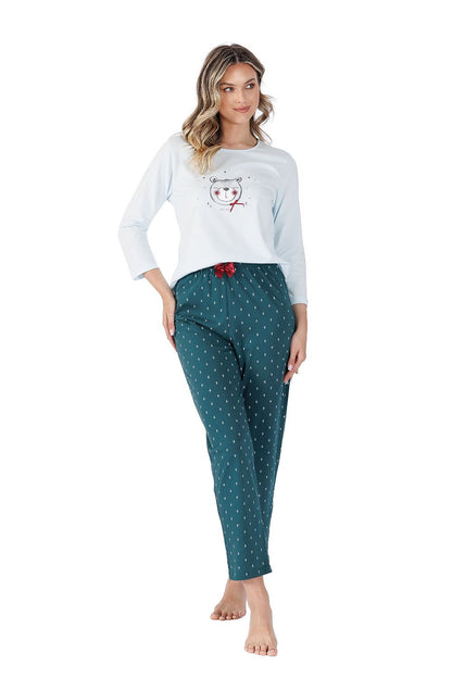 Luxury Women's Cotton Pyjamas Set from M-Max featuring a stylish 3/4 sleeve blouse with a comfortable round neckline, perfect for a cozy night in.