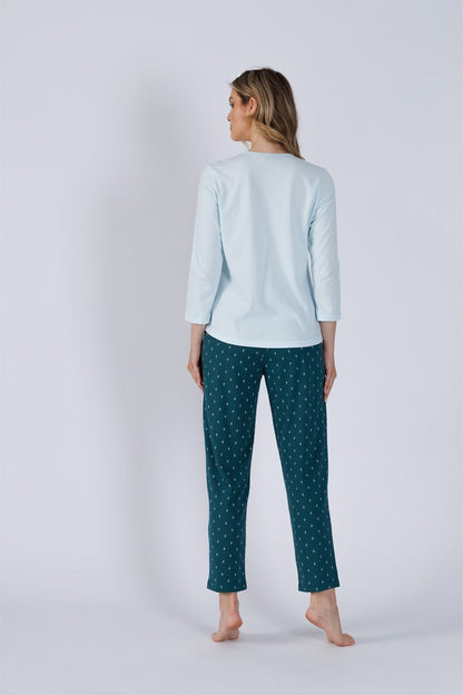 Elegant Women's Cotton Pyjamas by M-Max, showcasing elastic waist pants adorned with a charming print and decorative bow for ultimate comfort and style.