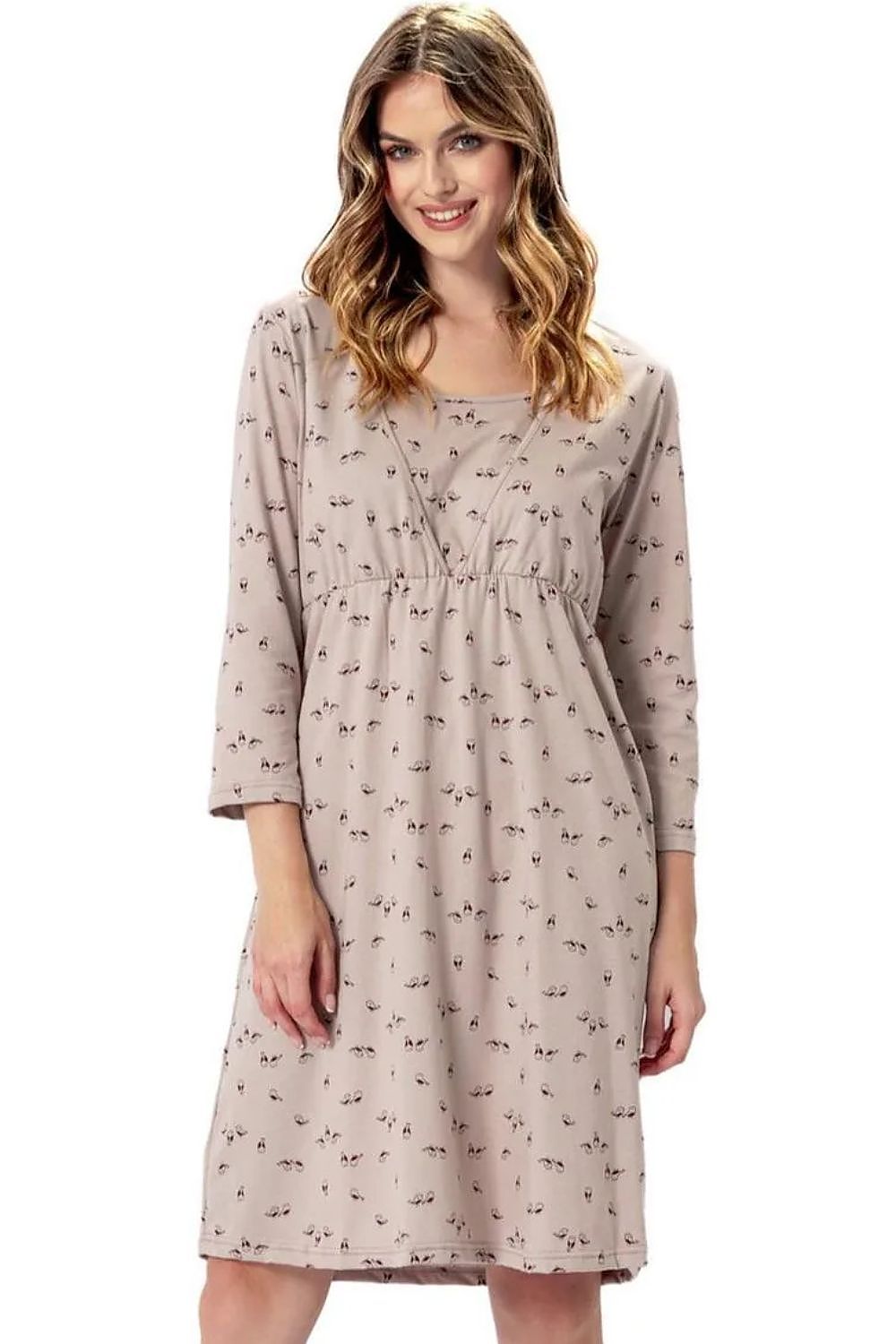 Luxury nursing nightgown by M-Max for breastfeeding moms, made from soft cotton with an elegant knee-length design, perfect for comfort and style.