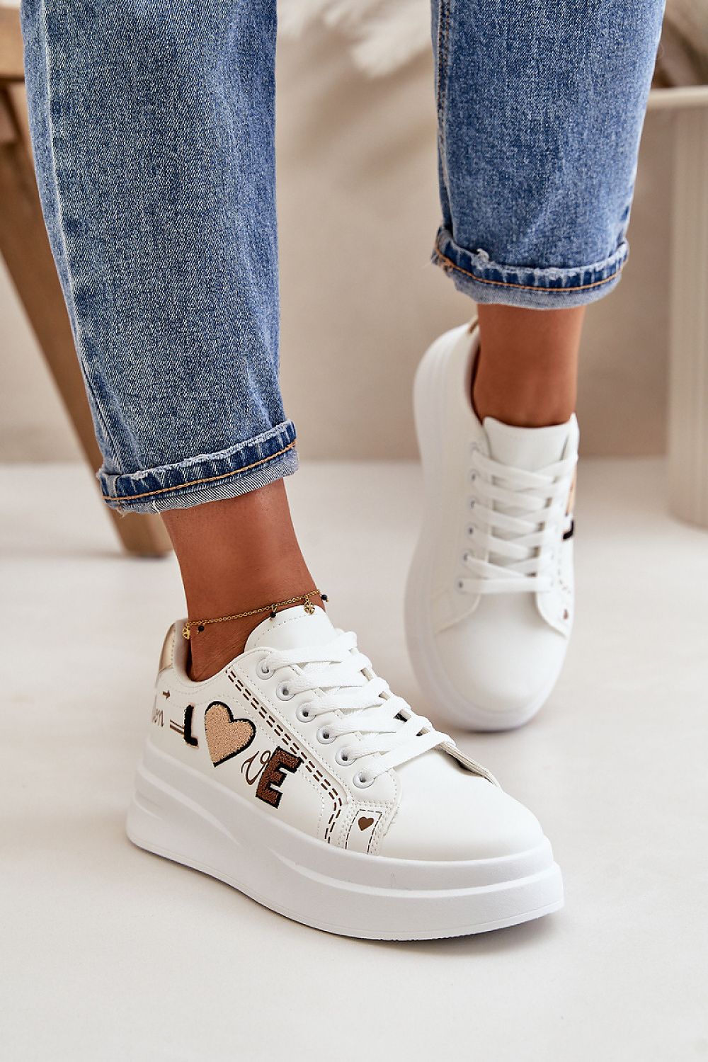 Elegant luxury women's eco leather sneakers with platform, featuring a cute inscription, designed for ultimate comfort by Step in Style.