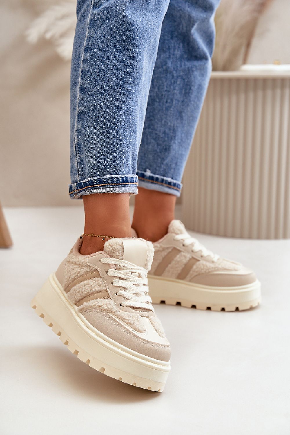 Luxury Women's Eco-Leather Platform Sneakers by Step in Style, featuring synthetic fur for warmth and comfort, ideal for autumn-winter fashion.