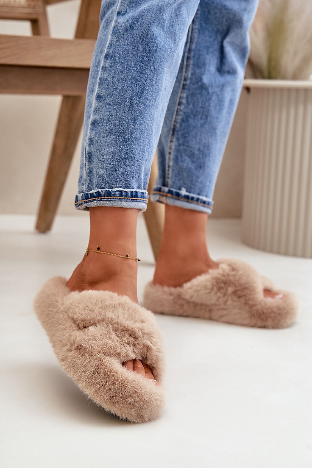 Luxury Women's fur slippers by Step in style featuring a plush fur upper and 4cm thick sole for enhanced comfort and stylish lounging.