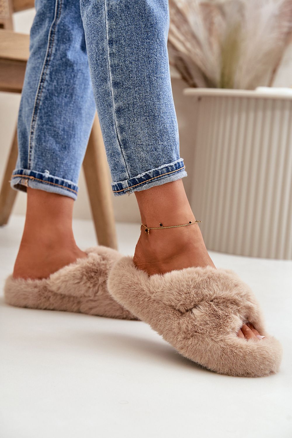 Luxury women's fur slippers by Step in Style featuring a 4cm thick sole for ultimate comfort and elegance, perfect for stylish relaxation.