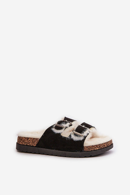 Luxury women's adjustable strap slipper by Step in style, featuring soft fur lining for ultimate comfort.