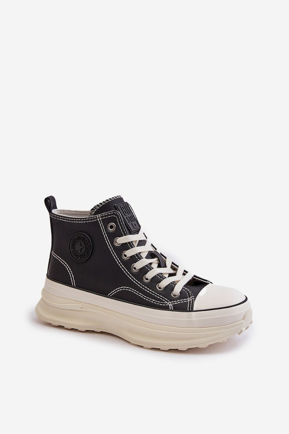 Close-up of Big Star Women's PU Sneakers highlighting the brand logo, symbolizing timeless elegance and comfort. Created by Step in Style.