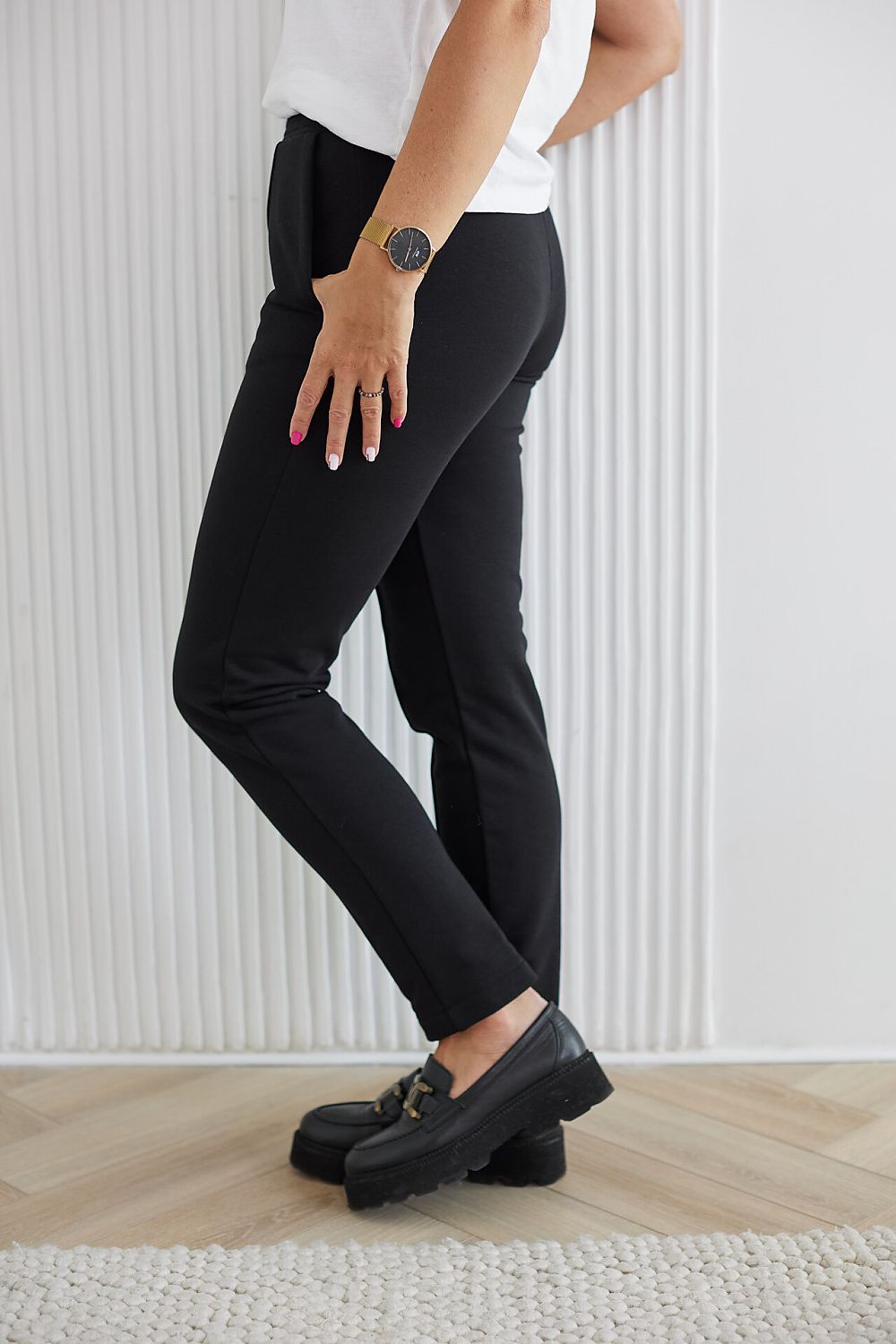 La Aurora luxury classic cotton tracksuit trousers for women, showcasing a sophisticated cut designed for a perfect fit in plus sizes.