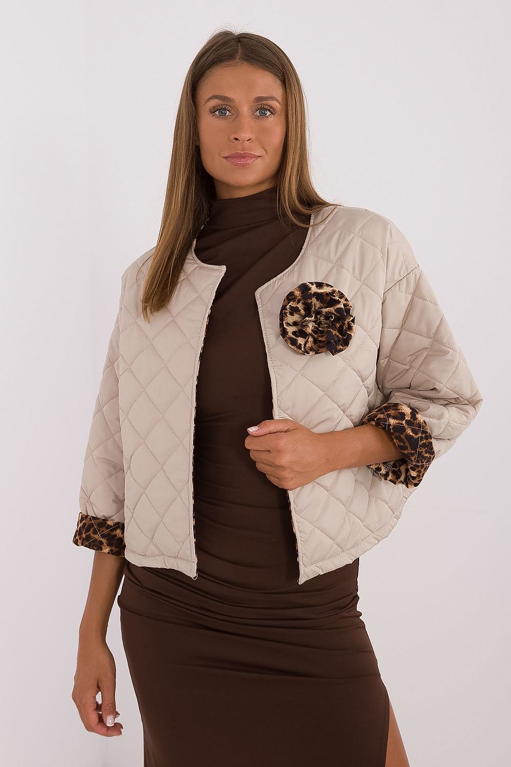 Luxury Women's Lightweight Quilted Jacket with Animal Motifs by Italy Moda, perfect for casual autumn and spring fashion.