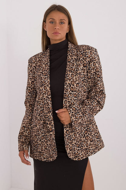 Italy Moda premium women's blazer with a modern casual design, featuring a unique animal motif and no fasteners for a contemporary style.