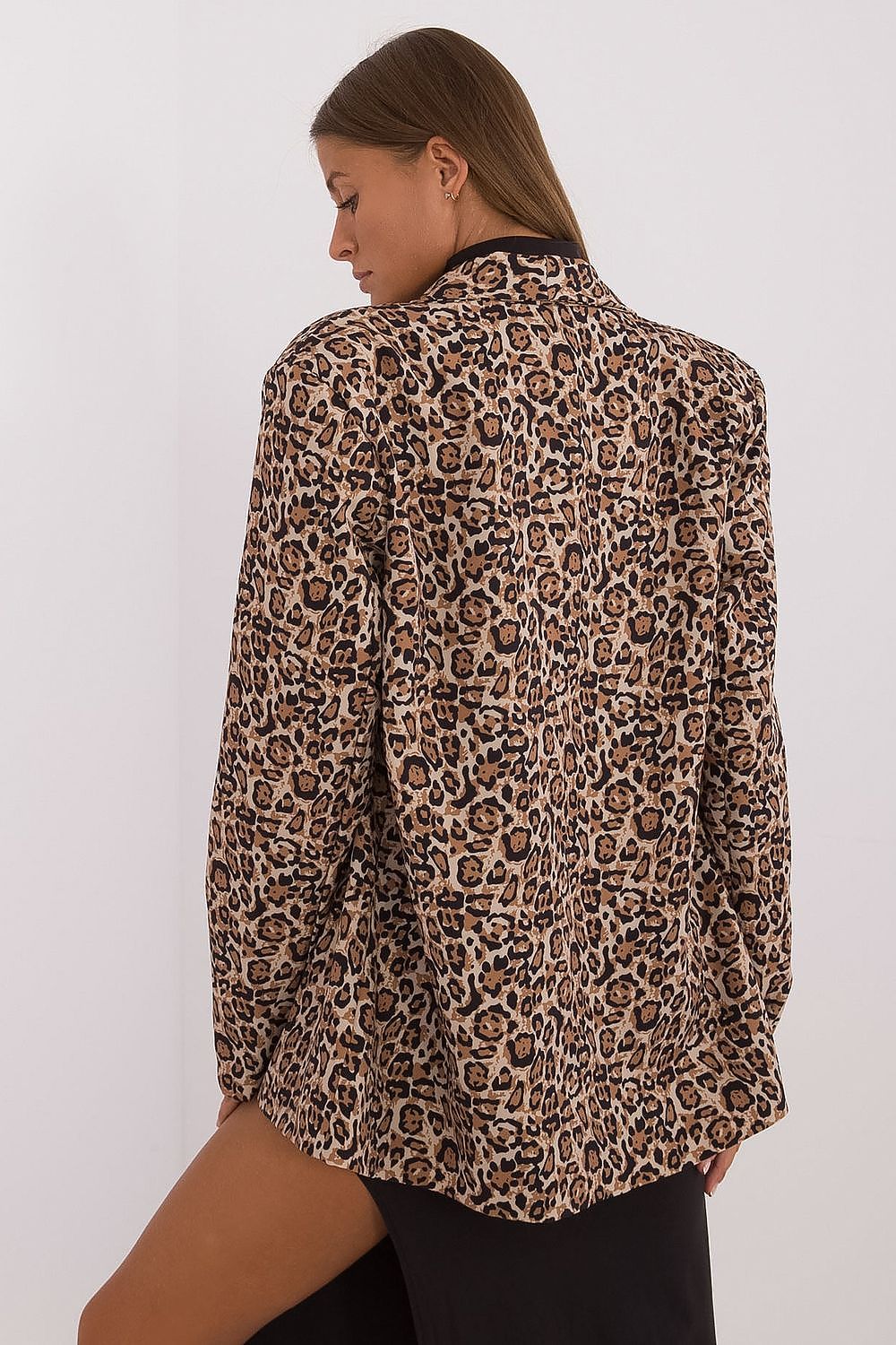 Elegant Women's Animal Motif Blazer by Italy Moda, showcasing a sophisticated design in lightweight polyester and elastane, perfect for stylish daytime or evening occasions.
