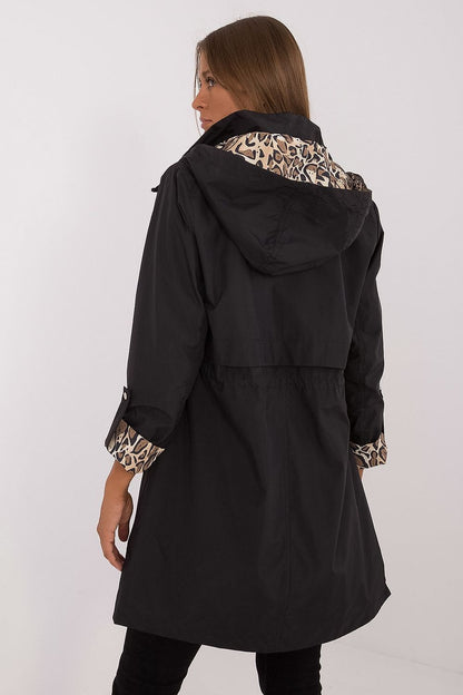 Elegant women's transitional jacket by MBM, designed with a detachable hood and fashionable animal motif, perfect for layering during the cooler months.