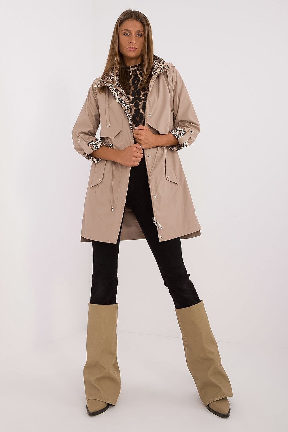 Elegant long-sleeved Women's Transitional Jacket by MBM, accentuated with practical zipper and snap fasteners for added functionality.