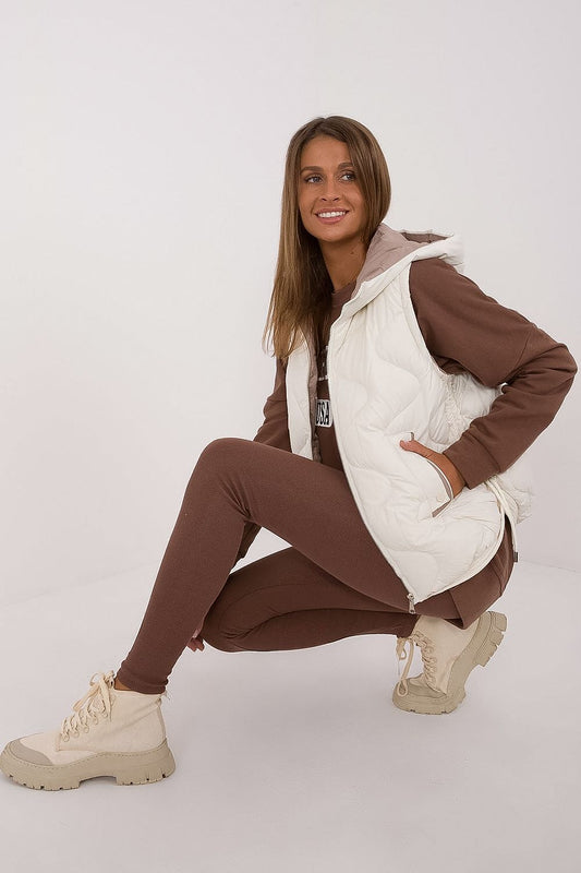 Luxurious women's quilted down vest with hood by MBM, showcasing a lightweight polyester design for ultimate warmth and comfort, perfect for colder days.