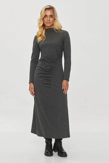 Makadamia's stylish midi dress with long sleeves and a sophisticated silhouette, ideal for both casual and formal events.