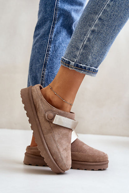 Step in Style women's eco suede slippers showcasing a 4 cm platform height and soft fur interior, ideal for stylish everyday wear.