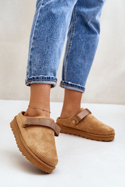Elegant women's eco suede slippers from Step in Style, designed with a removable strap and cosy fur lining, perfect for cooler days.