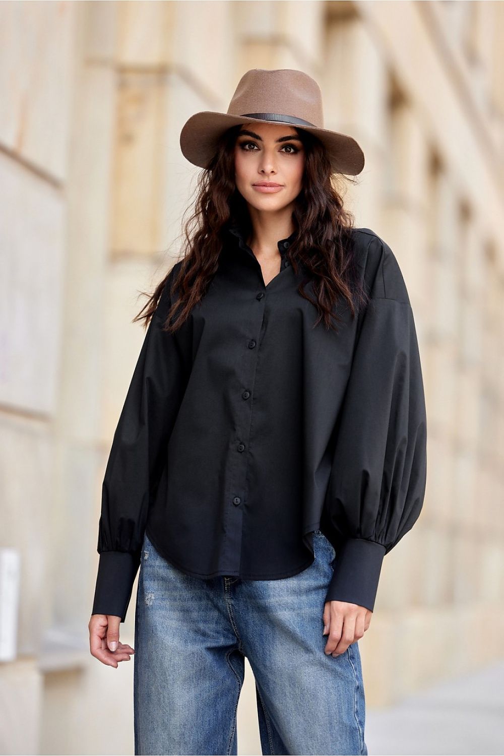 Roco Fashion Women's Long Sleeve Shirt featuring an elegant charming collar and puff sleeves, crafted for luxurious comfort and versatile styling.