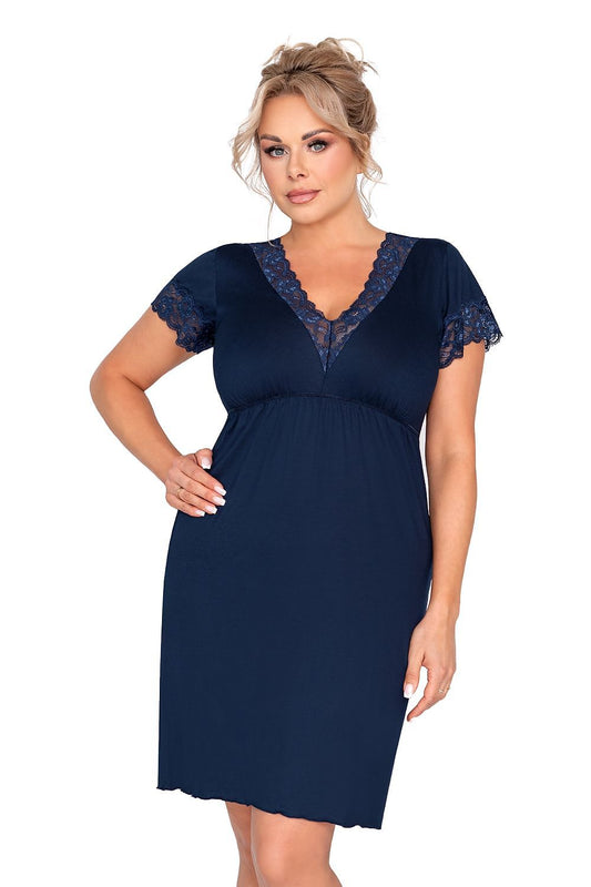Elegant short-sleeved nightgown by Donna, crafted from soft viscose with exquisite lace detailing and a delicate meringue finish, ideal for luxurious nighttime comfort.