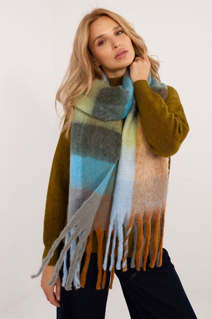 Elegant 220cm polyester scarf by AT featuring a classic check pattern, designed for fashionable winter styling.