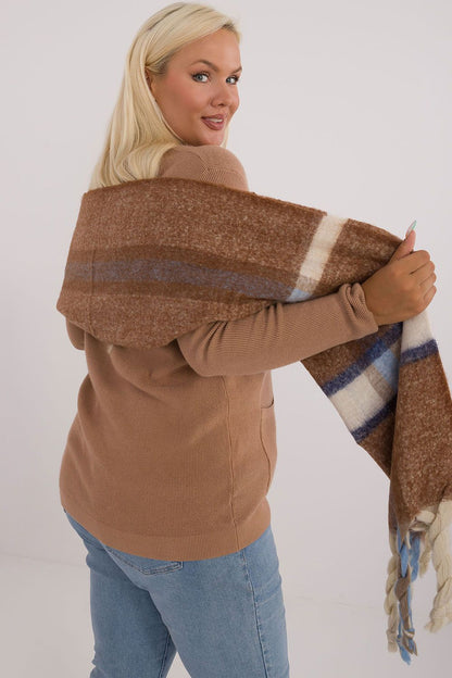 Sophisticated long polyester scarf with tassels by AT, perfect for elevating your winter outfits with elegance.