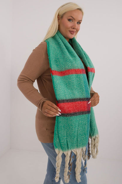 Elegant 180cm long check pattern polyester scarf by AT, featuring fashionable tassels, perfect for winter warmth.