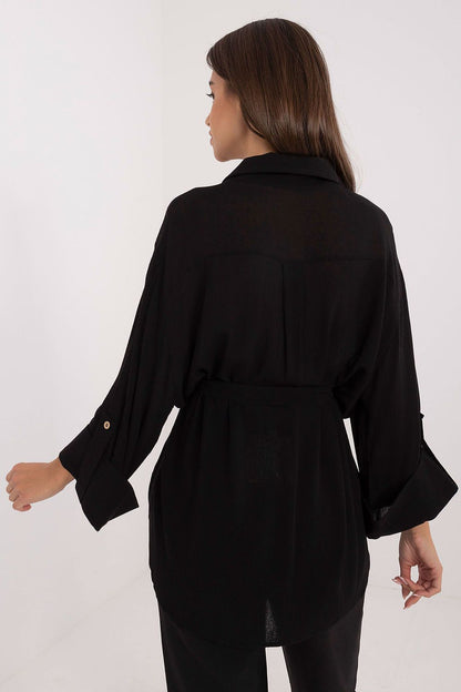 Full view of Lakerta's sophisticated women's shirt with 3/4 sleeves, tailored for comfort and chic daily styling.