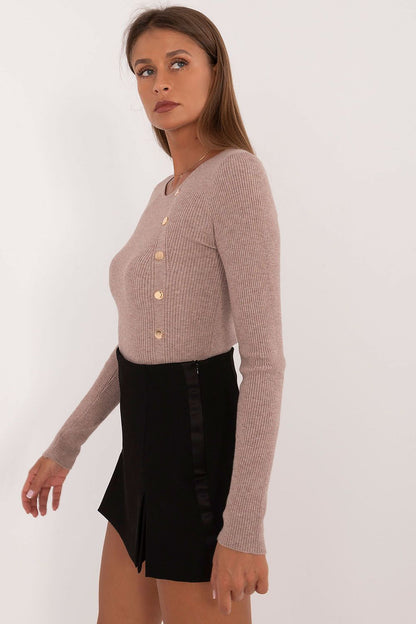 Elegant women's casual sweater by AT featuring decorative buttons and a soft blend of viscose, polyester, and polyamide.